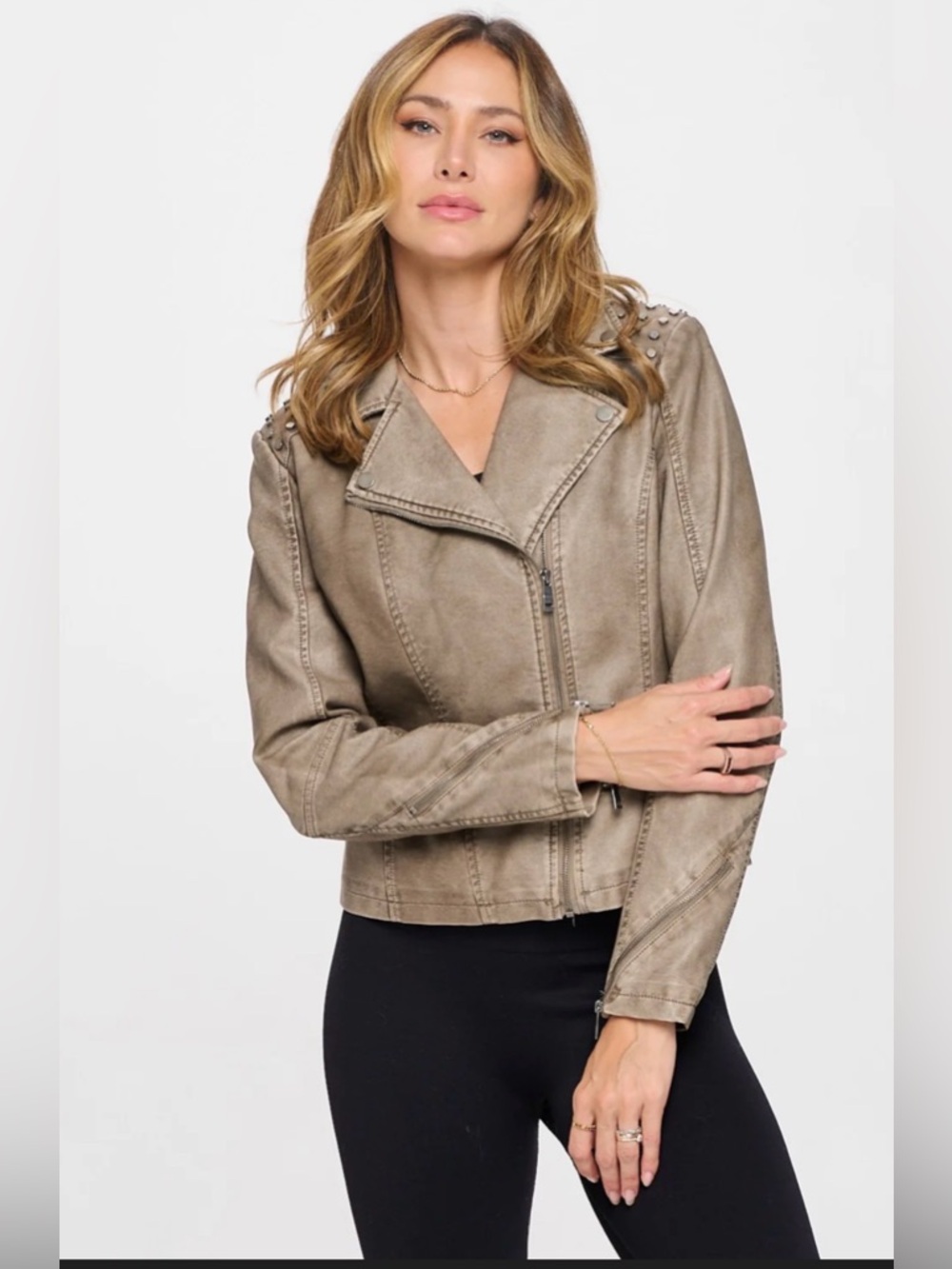 Women’s Taupe Faux-Suede Moto Jacket small flaw